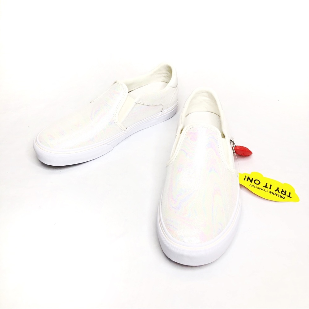 Vans Asher Iridescent Gray Slip on Skate Sneakers